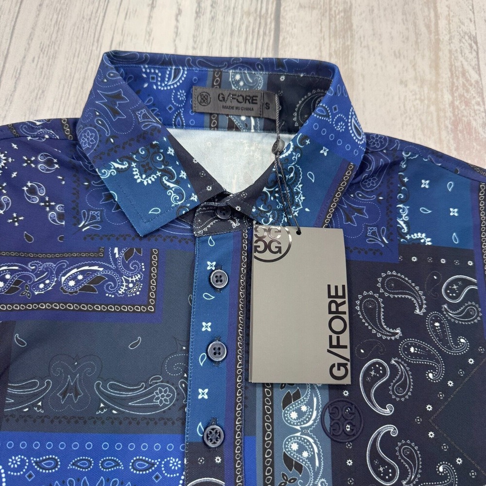 NWT G/FORE Golf Polo Shirt S Small Blue Bandana Tech Pique Slim Fit Mens $120 - Picture 2 of 9